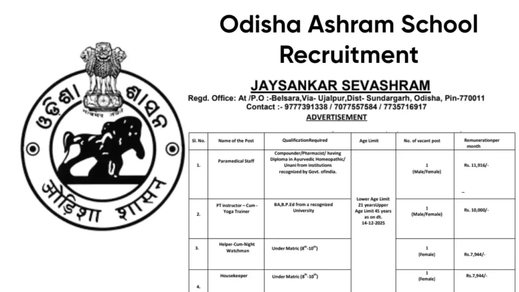 Odisha Ashram School Recruitment 2024